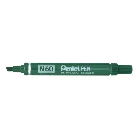 Pentel Pen N60 Rotulador Permanente - Punta Biselada Resistente y Duradera - Resistente a Agua y Luz - Color Verde | Ahorro Impr