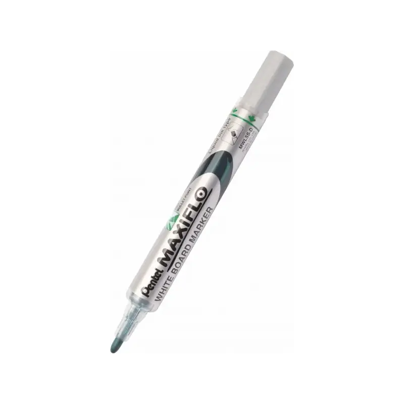 Pentel Maxiflo Rotulador para Pizarra Blanca - Punta de Bala - Ancho de Linea 2mm - Regulacion del Flujo de Tinta - 50% de Mater