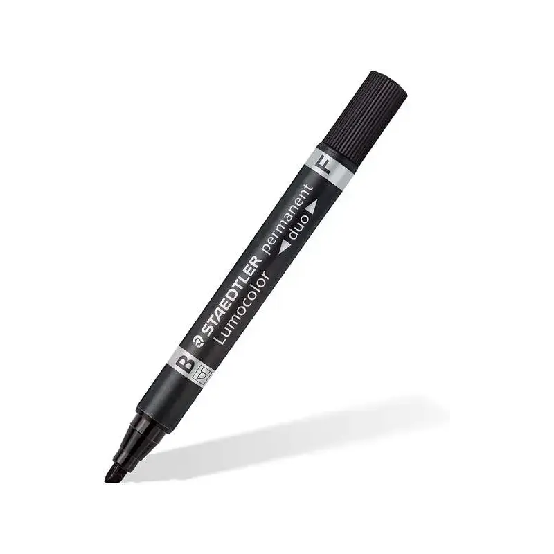 Staedtler Lumocolor 348 Rotulador Permanente de Doble Punta F de 0,6mm y M Biselada de 1,5-4mm - Secado Rapido - Color Negro | A