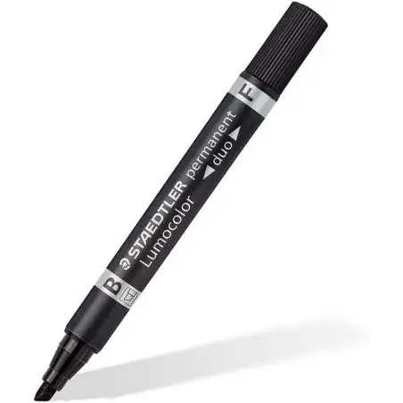 Staedtler Lumocolor 348 Rotulador Permanente de Doble Punta F de 0,6mm y M Biselada de 1,5-4mm - Secado Rapido - Color Negro | A