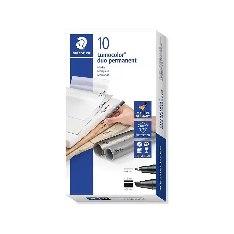 Staedtler Lumocolor 348 Rotulador Permanente de Doble Punta F de 0,6mm y M Biselada de 1,5-4mm - Secado Rapido - Color Negro | A