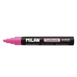 Milan Fluoglass Rotulador Superficies Lisas - Punta Biselada - Trazo de 2 - 4mm - Tinta al Agua - Borrado Facil - Color Rosa | A