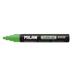 Milan Fluoglass Rotulador Superficies Lisas - Punta Biselada - Trazo de 2 - 4mm - Tinta al Agua - Borrado Facil - Color Verde |
