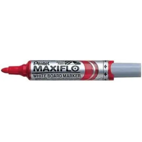Pentel Maxiflo Rotulador para Pizarra Blanca - Regulacion del Flujo de Tinta - Punta Redonda - Ancho de Linea 2,5mm - 50% de Mat
