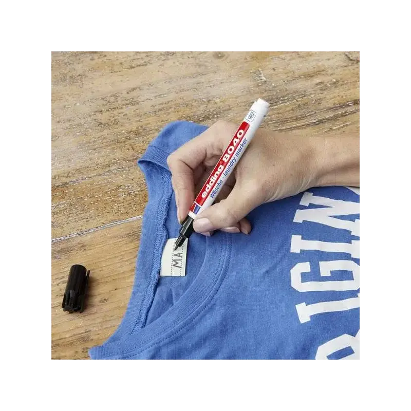 Edding 8040 Rotulador Permanente para Tejido - Punta Redonda - Trazo 1mm - Capuchon con Clip - Secado Rapido - Color Negro | Aho