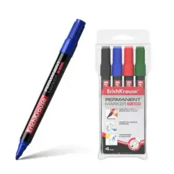 Erichkrause Pack de 4 Marcadores Permanente P-200 - Punta en Forma de Bala - Resistente al Daño y La Abrasion - Ancho de Escritu