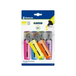 Bismark Long-Life Pack de 6 Marcadores Fluorescentes Neon - Tinta de Secado Rapido - Punta Biselada - Ideal para Subrayar y Resa