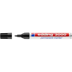 Edding 3000 Rotulador Permanente - Punta Redonda de 1.5mm - Trazo entre 1.5 y 3mm - Recargable - Secado Rapido - Color Negro | A