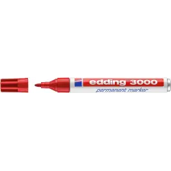 Edding 3000 Rotulador Permanente - Punta Redonda de 1.5mm - Trazo entre 1.5 y 3mm - Recargable - Secado Rapido - Color Rojo | Ah