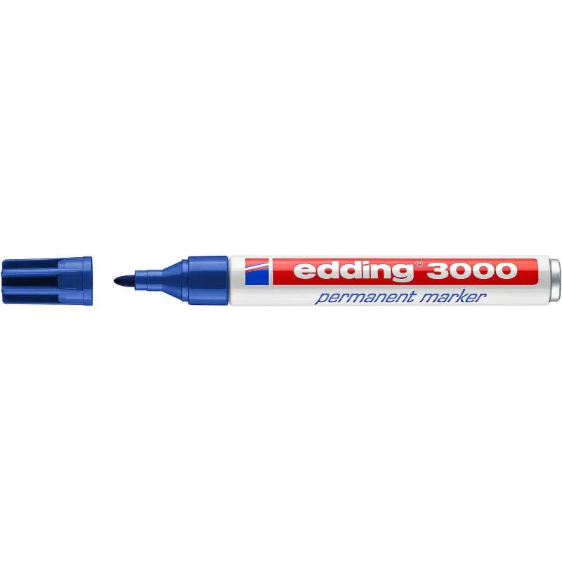 Edding 3000 Rotulador Permanente - Punta Redonda de 1.5mm - Trazo entre 1.5 y 3mm - Recargable - Secado Rapido - Color Azul | Ah