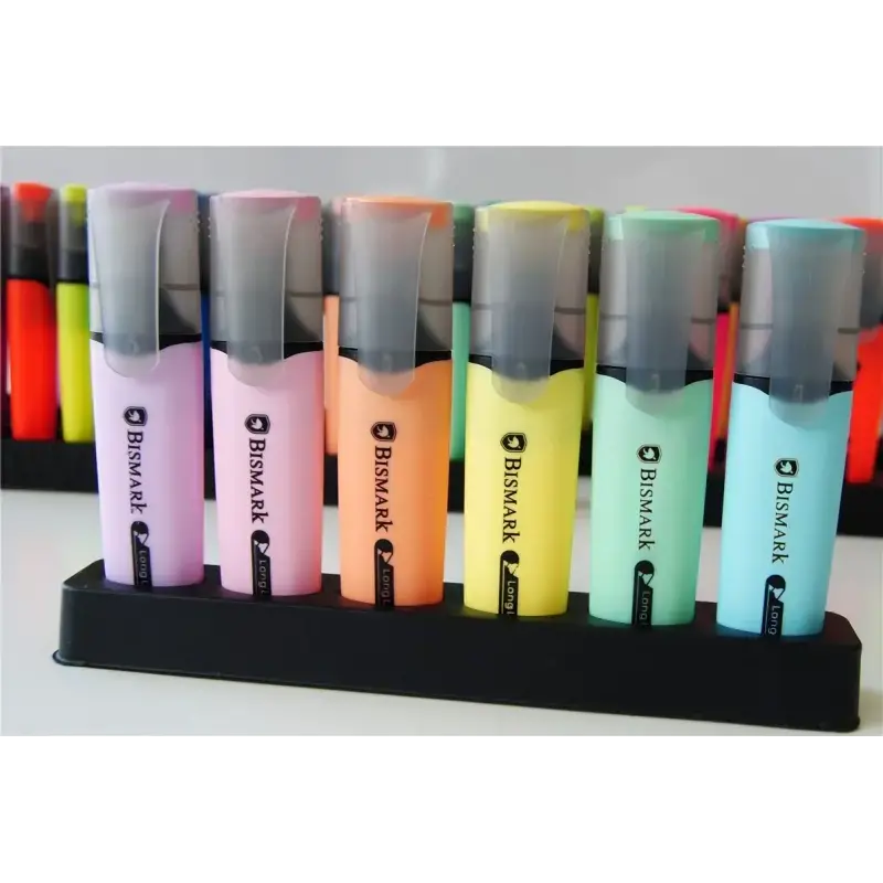 Bismark Long-Life Pack de 6 Marcadores Fluorescentes - Punta Biselada 2 - 5mm Aprox - Tinta Base de Agua - Larga Duracion - Colo