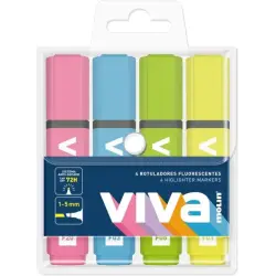 Molin Viva Pack de 4 Marcadores Fluorescentes - Trazo entre 1 y 5mm - Tinta con Base de Agua - Colores Surtidos | Ahorro Imprimi