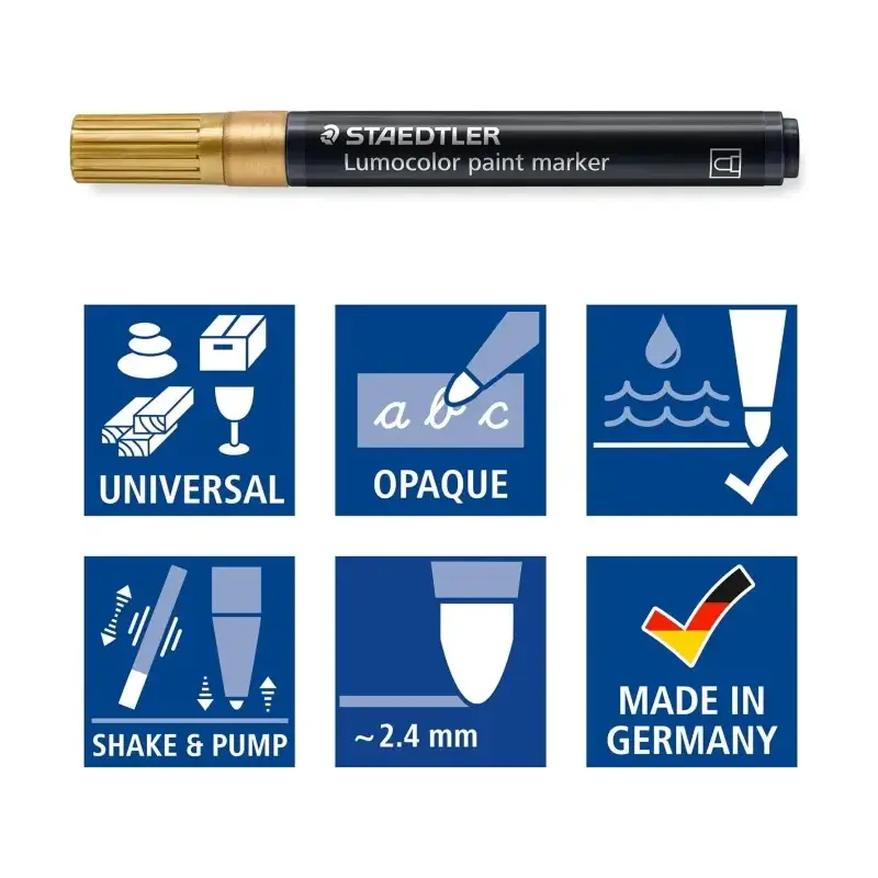 Staedtler Lumocolor 349 Marcador Acrilico Permanente - Trazo 2.4 mm Aprox - Tinta Base de Agua - Color Oro | Ahorro Imprimiendo
