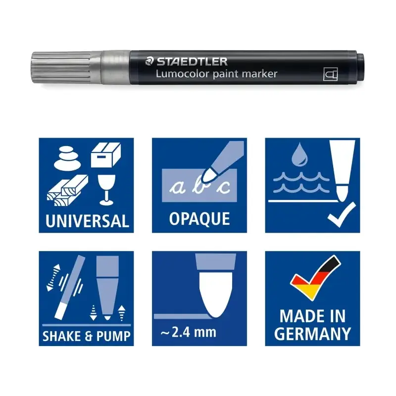 Staedtler Lumocolor 349 Marcador Acrilico Permanente - Trazo 2.4 mm Aprox - Tinta Base de Agua - Color Plata | Ahorro Imprimiend