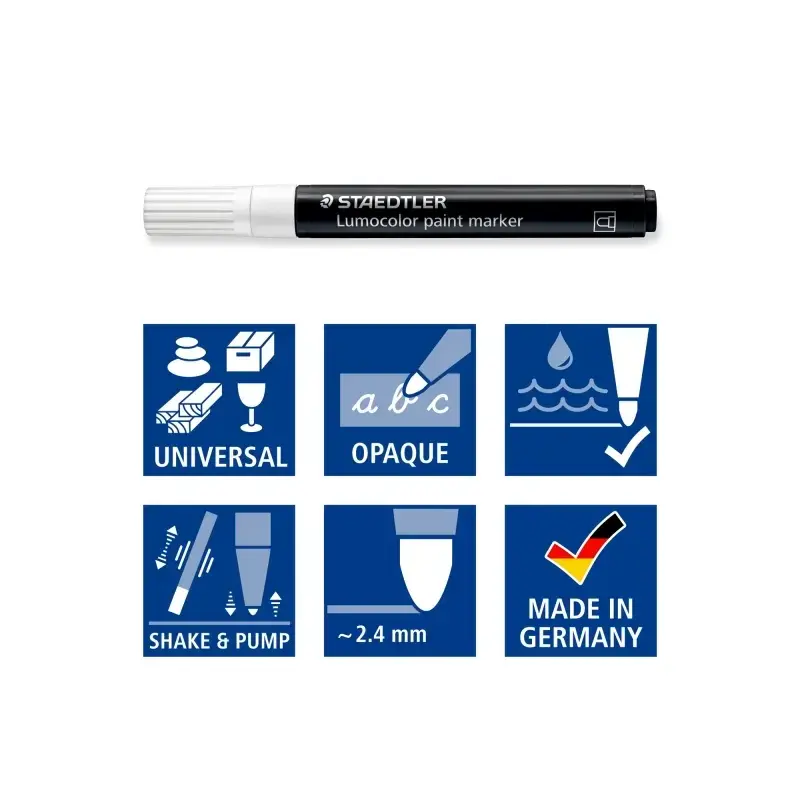 Staedtler Lumocolor 349 Marcador Acrilico Permanente - Trazo 2.4 mm aprox. - Tinta Base de Agua - Color Blanco | Ahorro Imprimie