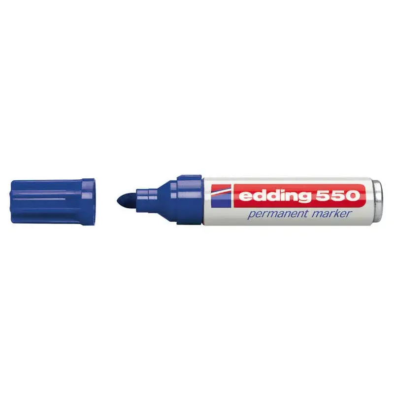 Edding 550 Rotulador Permanente - Punta Redonda - Trazo entre 3 y 4 mm. - Recargable - Secado Rapido - Color Azul | Ahorro Impri