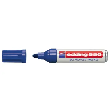 Edding 550 Rotulador Permanente - Punta Redonda - Trazo entre 3 y 4 mm. - Recargable - Secado Rapido - Color Azul | Ahorro Impri