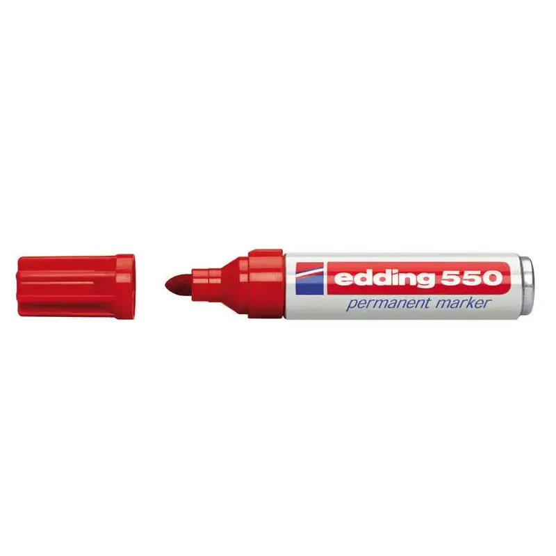 Edding 550 Rotulador Permanente - Punta Redonda - Trazo entre 3 y 4 mm. - Recargable - Secado Rapido - Color Rojo | Ahorro Impri