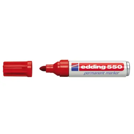 Edding 550 Rotulador Permanente - Punta Redonda - Trazo entre 3 y 4 mm. - Recargable - Secado Rapido - Color Rojo | Ahorro Impri