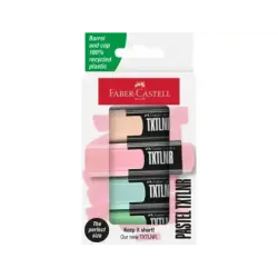 Faber-Castell TXTLNR Pack de 4 Marcadores Fluorescentes - Punta Biselada - Trazo entre 1, 2 y 5 mm - Tinta con Base de Agua - Co