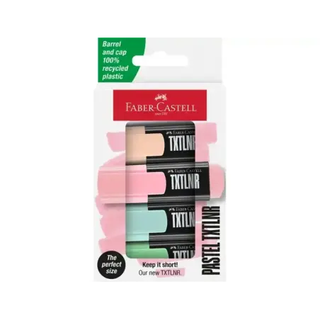 Faber-Castell TXTLNR Pack de 4 Marcadores Fluorescentes - Punta Biselada - Trazo entre 1, 2 y 5 mm - Tinta con Base de Agua - Co