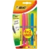 Bic Brit Liner Grip 4+2 Pack de 6 Marcadores Fluorescentes - Tinta con Base de Agua - Punta Biselada - Trazo entre 1.60 y 3.30mm