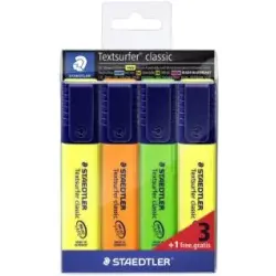 Staedtler Textsurfer Classic 364 Pack de 4 Marcadores Fluorescentes - Secado Rapido - Trazo 1 - 5mm Aprox - Colores Surtidos | A