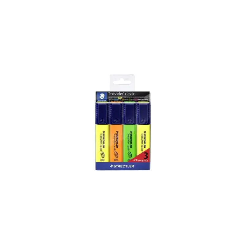 Staedtler Textsurfer Classic 364 Pack de 4 Marcadores Fluorescentes - Secado Rapido - Trazo 1 - 5mm Aprox - Colores Surtidos | A