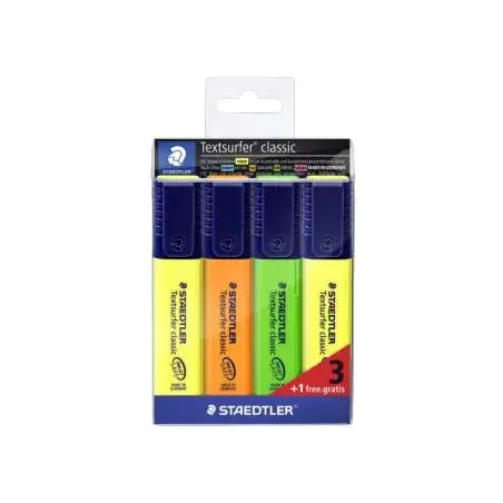 Staedtler Textsurfer Classic 364 Pack de 4 Marcadores Fluorescentes - Secado Rapido - Trazo 1 - 5mm Aprox - Colores Surtidos | A