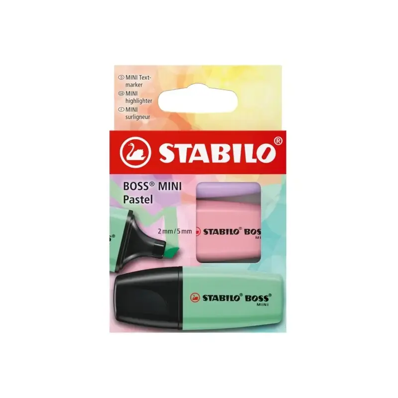 Stabilo Boss Mini Pastel Pack de 3 Marcadores Fluorescentes - Trazo entre 2 y 5mm - Tinta con Base de Agua - Antisecado - Colore