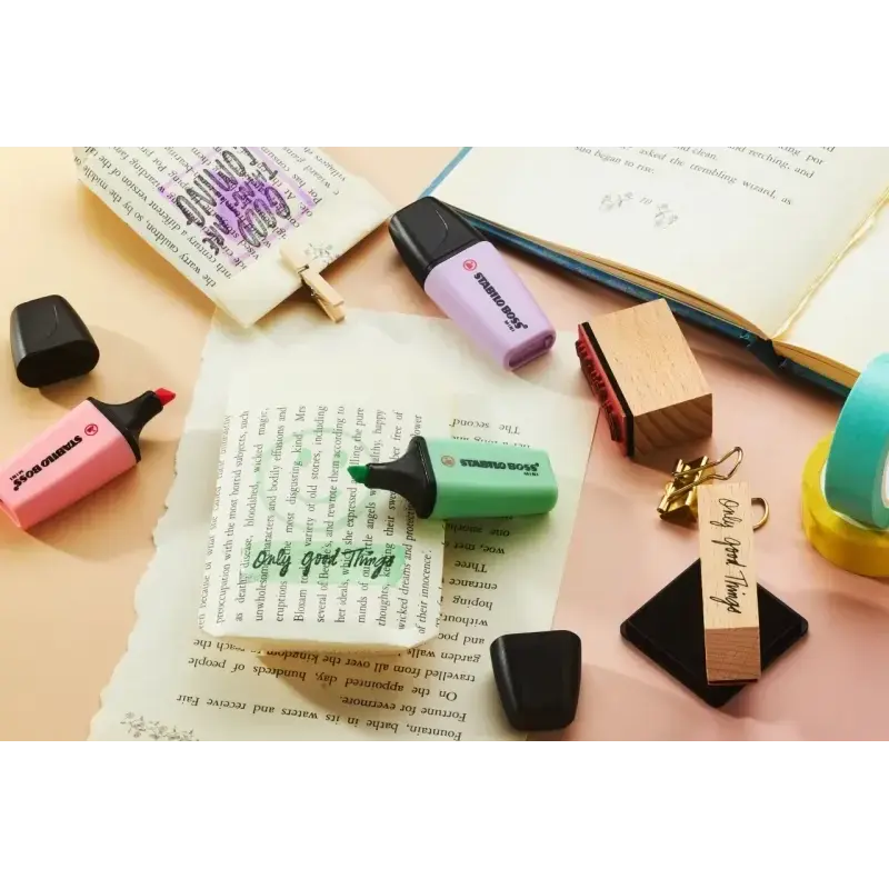 Stabilo Boss Mini Pastel Pack de 3 Marcadores Fluorescentes - Trazo entre 2 y 5mm - Tinta con Base de Agua - Antisecado - Colore