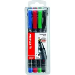 Stabilo OHPen Pack de 4 Rotuladores Permanentes - Punta Fina - Trazo de 0.7mm - Agarre Antideslizante - Tapon Ventilado - Colore