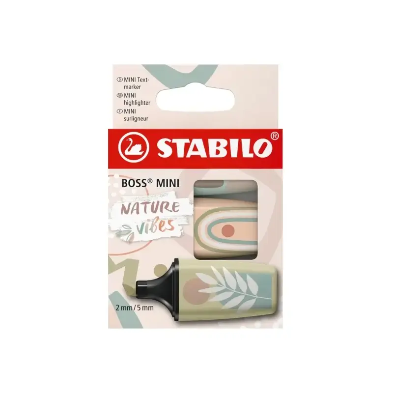Stabilo Boss Mini Naturevibes Pack de 3 Marcadores Fluorescentes - Trazo entre 2 y 5mm - Tinta con Base de Agua - Antisecado - C