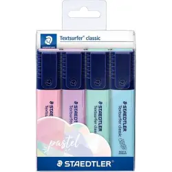 Staedtler Textsurfer Classic 364 Pack de 4 Marcadores Fluorescentes - Secado Rapido - Trazo 1 - 5mm Aprox - Colores Pastel Surti