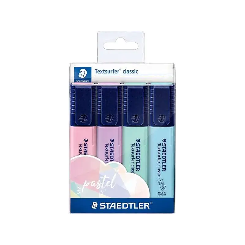 Staedtler Textsurfer Classic 364 Pack de 4 Marcadores Fluorescentes - Secado Rapido - Trazo 1 - 5mm Aprox - Colores Pastel Surti
