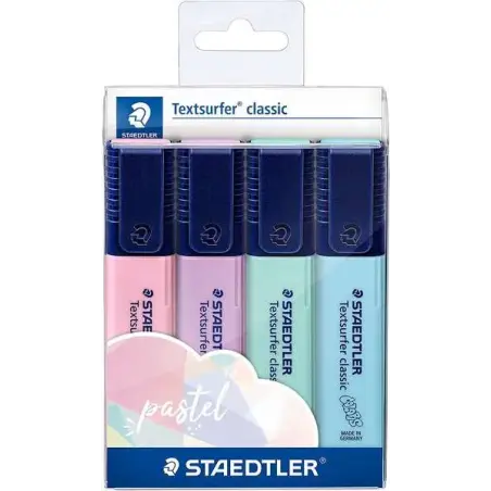 Staedtler Textsurfer Classic 364 Pack de 4 Marcadores Fluorescentes - Secado Rapido - Trazo 1 - 5mm Aprox - Colores Pastel Surti