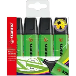 Stabilo Boss 70 Pack de 4 Marcadores Fluorescentes - Trazo entre 2 y 5mm - Recargable - Tinta con Base de Agua - Color Verde | A