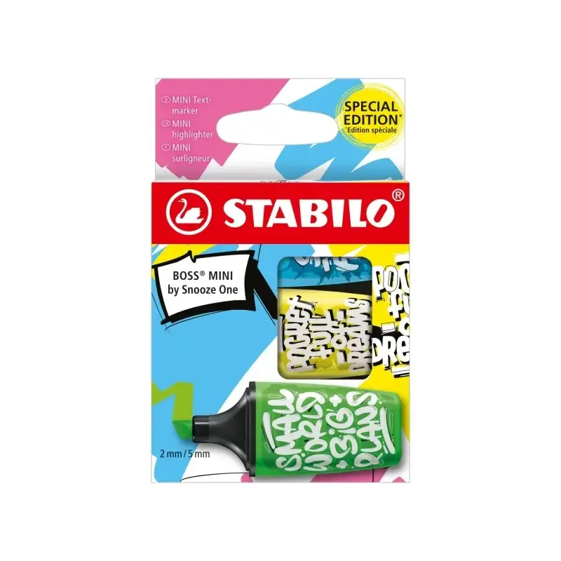 Stabilo Boss Mini by Snooze One Pack de 3 Mini Marcadores Fluorescentes - Trazo entre 2 y 5mm - Tinta con Base de Agua - Antisec