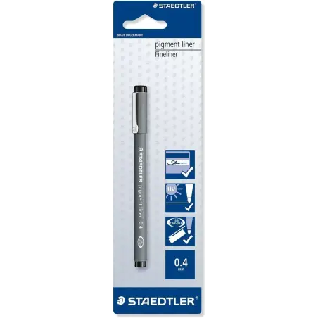 Staedtler Pigment Liner 308 Blister con Rotulador Calibrado - Trazo 0.4mm - Punta Engarzada en Metal - Color Negro | Ahorro Impr