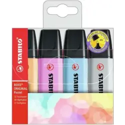 Stabilo Boss 70 Pastel Pack de 4 Marcadores Fluorescentes - Trazo entre 2 y 5mm - Recargable - Tinta con Base de Agua - Colores