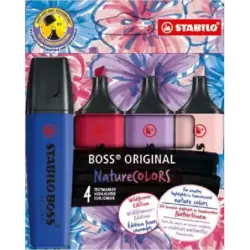 Stabilo Boss Naturecolors Wildflower Edition Pack de 4 Marcadores - Trazo entre 2 y 5mm - Tinta con Base de Agua - Colores Azul