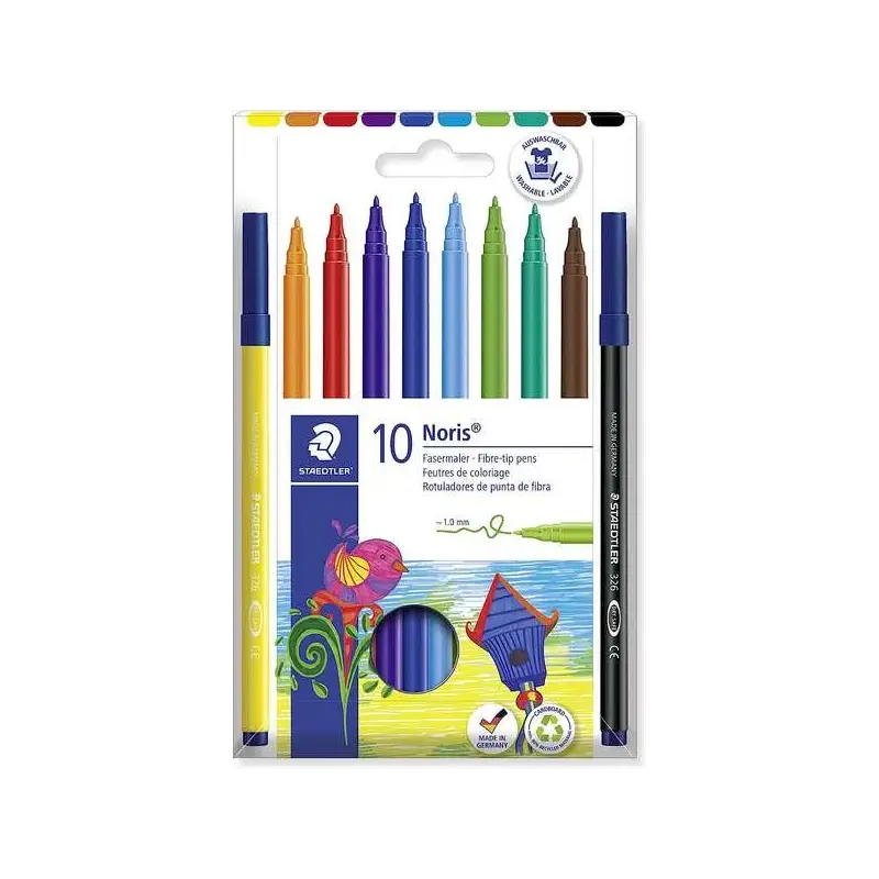 Staedtler 326 Pack de 10 Rotuladores Punta de Fibra - Trazo 1.0mm Aprox - Resistente a la Presion - Tinta a Base de Agua Antisec