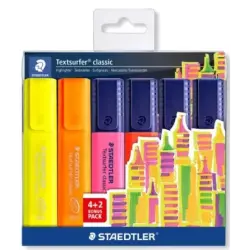 Staedtler Textsurfer Classic 364 Pack de 6 Marcadores Fluorescentes - Secado Rapido - Trazo 1 - 5mm Aprox - Colores Surtidos | A