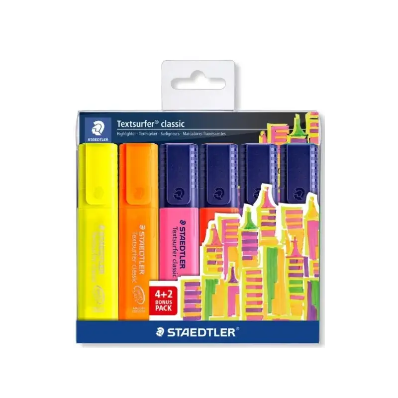 Staedtler Textsurfer Classic 364 Pack de 6 Marcadores Fluorescentes - Secado Rapido - Trazo 1 - 5mm Aprox - Colores Surtidos | A