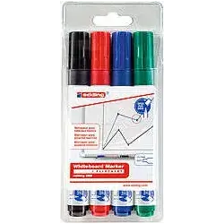 Edding 660 Pack de 4 Rotuladores para Pizarra Blanca - Punta Redonda - Trazo entre 1.5 y 3mm - Recargable - Secado Rapido - Colo