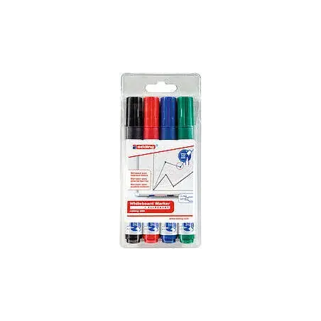 Edding 660 Pack de 4 Rotuladores para Pizarra Blanca - Punta Redonda - Trazo entre 1.5 y 3mm - Recargable - Secado Rapido - Colo