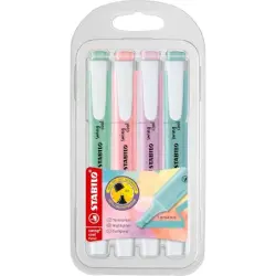 Stabilo Swing Cool Pastel Pack de 4 Marcadores Fluorescentes - Cuerpo Plano - Punta Biselada - Trazo entre 1 y 4mm - Tinta con B