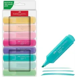 Faber-Castell Textliner 46 Pastel Pack de 8 Marcadores Fluorescentes - Punta Biselada - Trazo entre 1mm y 5mm - Tinta con Base d