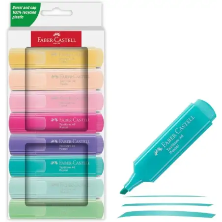 Faber-Castell Textliner 46 Pastel Pack de 8 Marcadores Fluorescentes - Punta Biselada - Trazo entre 1mm y 5mm - Tinta con Base d