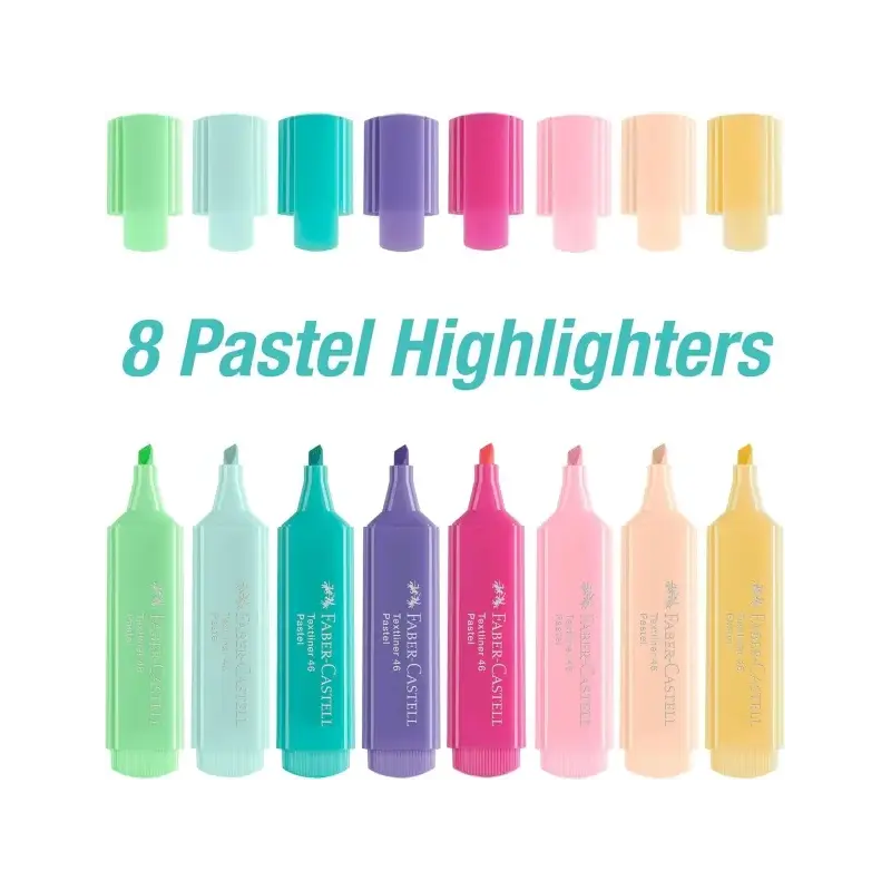 Faber-Castell Textliner 46 Pastel Pack de 8 Marcadores Fluorescentes - Punta Biselada - Trazo entre 1mm y 5mm - Tinta con Base d